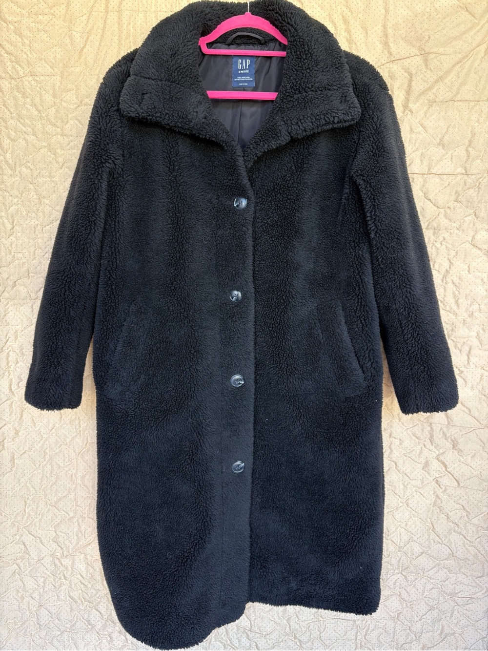 Gap Women’s Small Petite Long Coat Faux Shearling Teddy Black Long Fleece